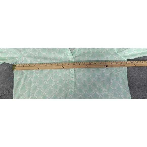 Peter‎ Millar Womens Large Top V-Neck Tunic Button Aqua Green White Coastal - Picture 5 of 7